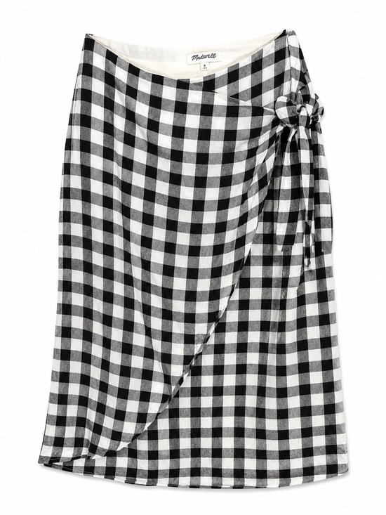 Madewell Dresses & Skirts - Madewell Gingham Wrap Skirt Womens Size 8 Black White Check Midi Tie Side